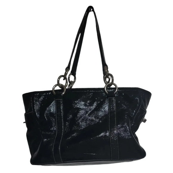 Coach Gallery F12839 Black Patent Leather Shoulder Tote – Turnlock Side Pockets - Picture 8 of 16